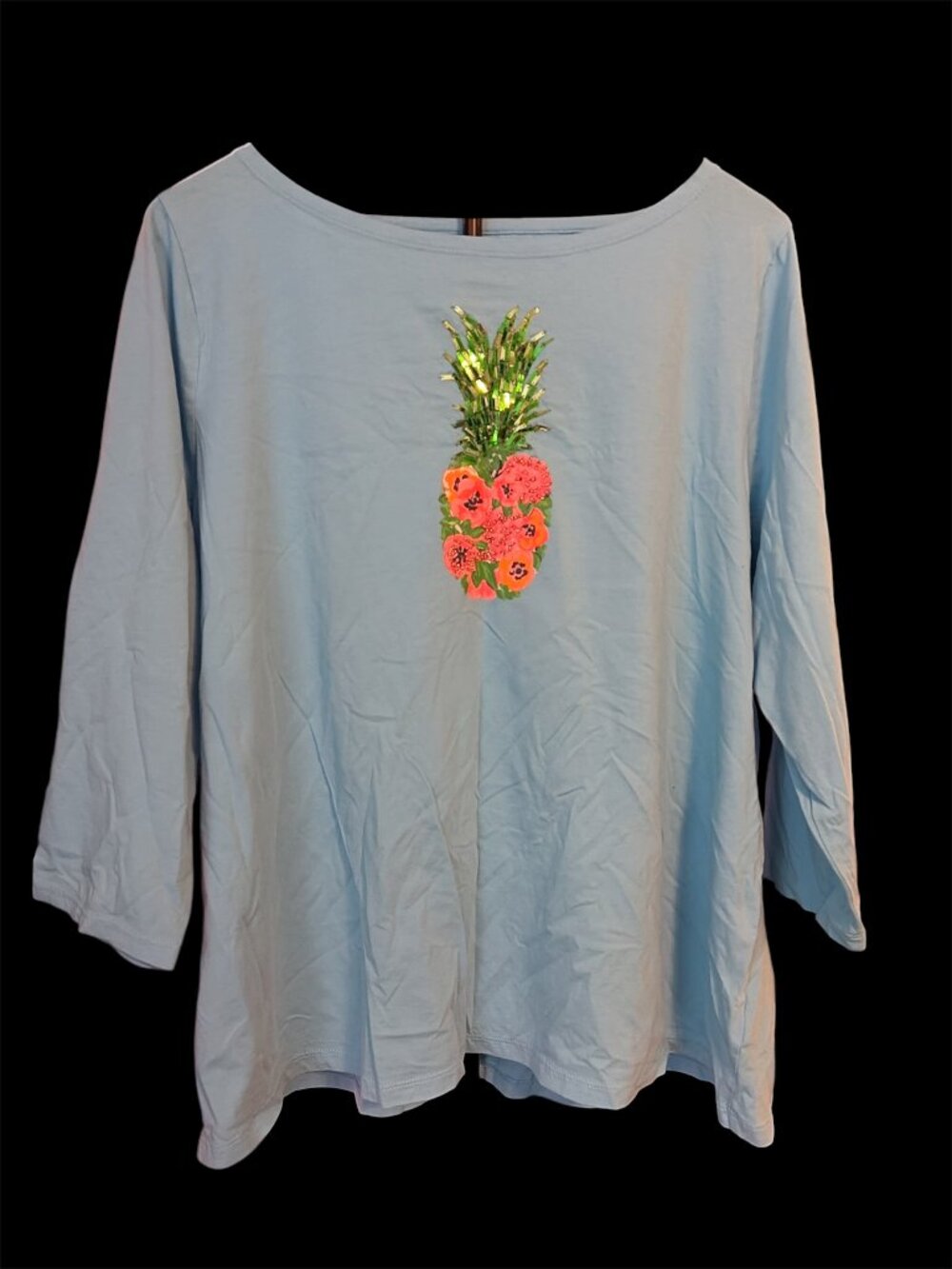 Talbots Woman Turquoise Pineapple Tee - Size 2X